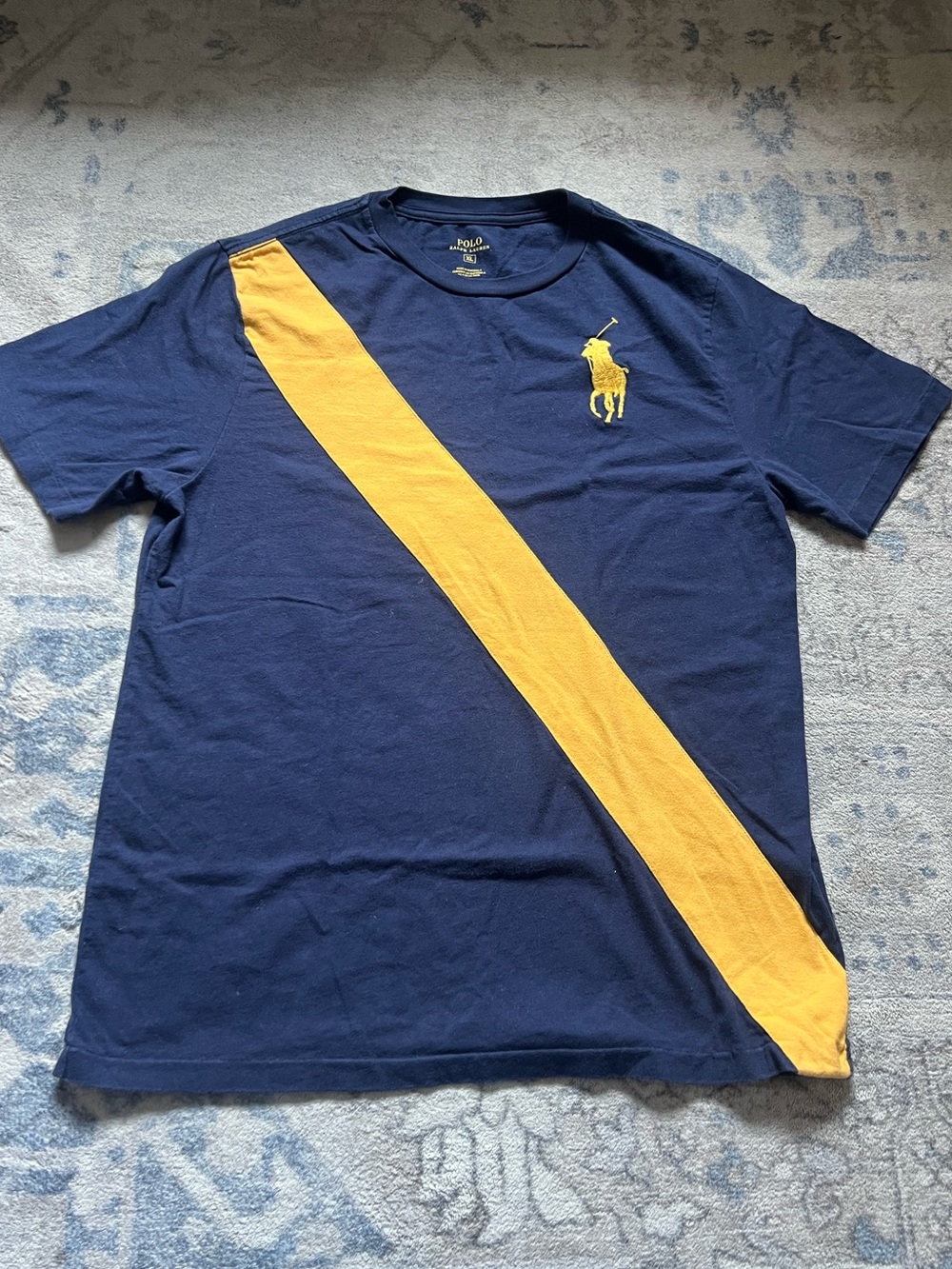 Polo by Ralph Lauren Navy Tee with Yellow Diagonal Band